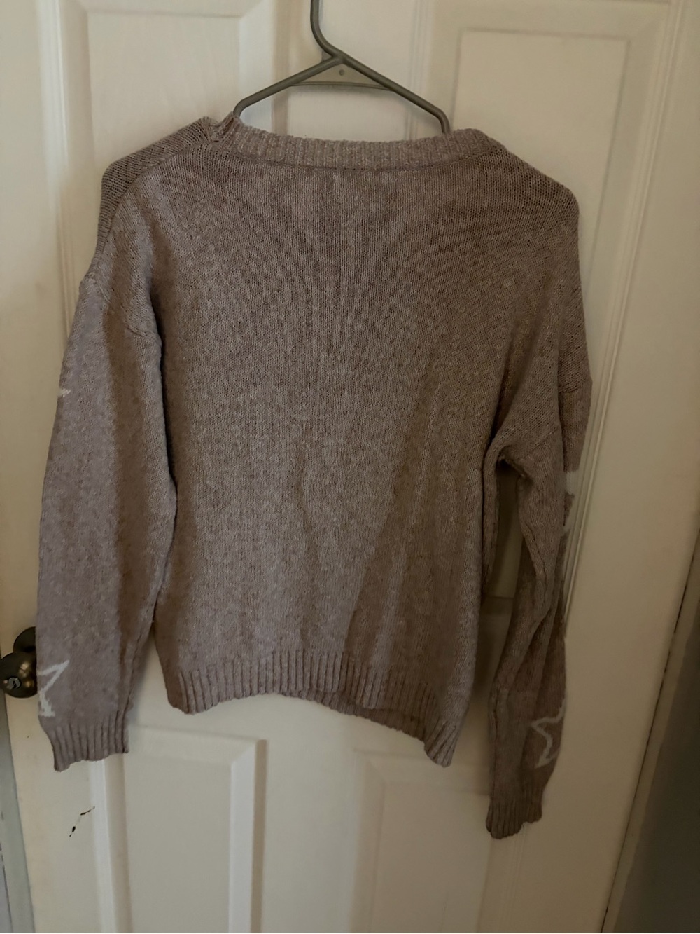 SHEIN Taupe Crewneck Sweater with White Star Pattern - Picture 2 of 2